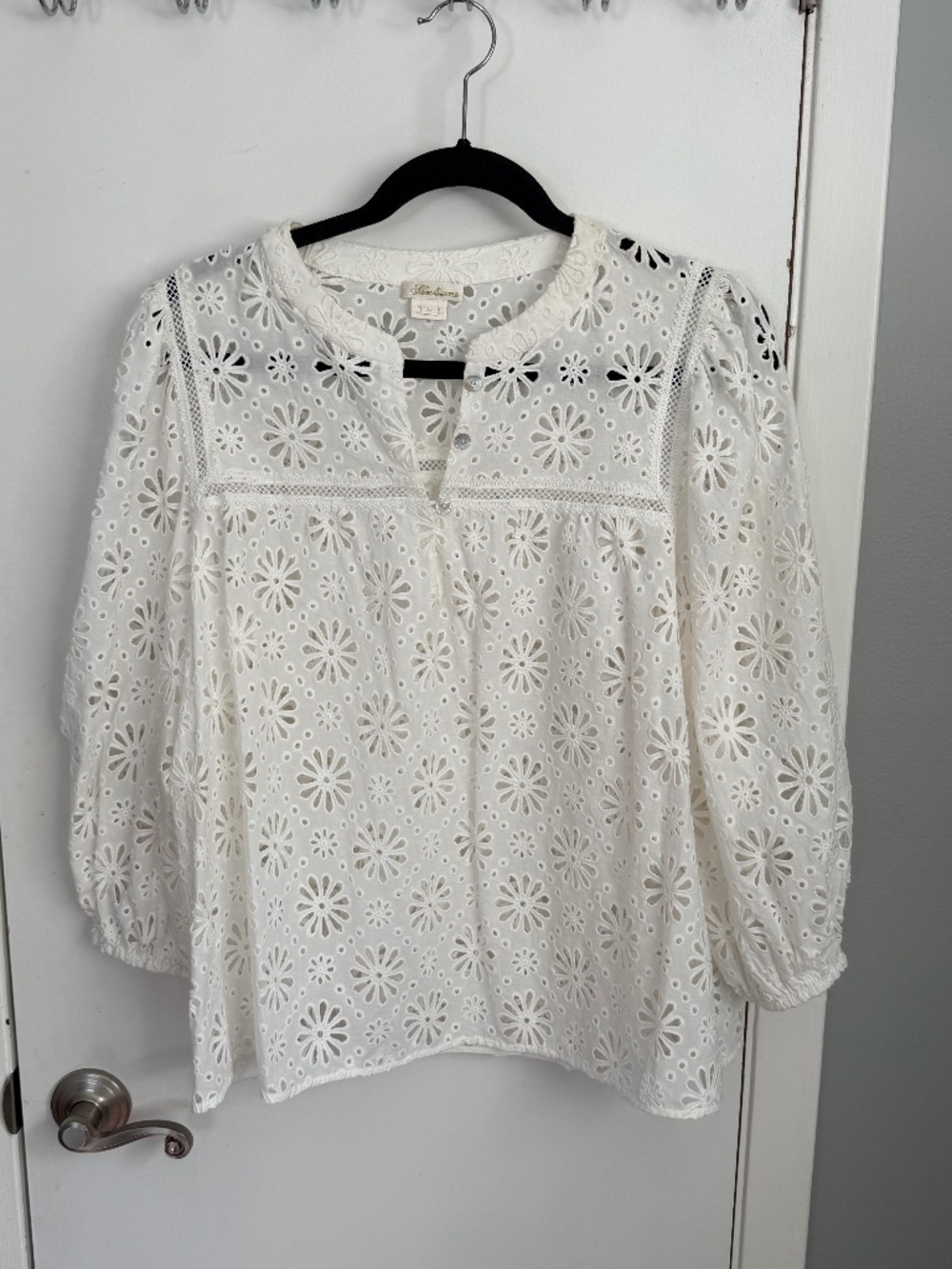 Shoshanna White Floral Eyelet Embroidered Blouse Top Size L